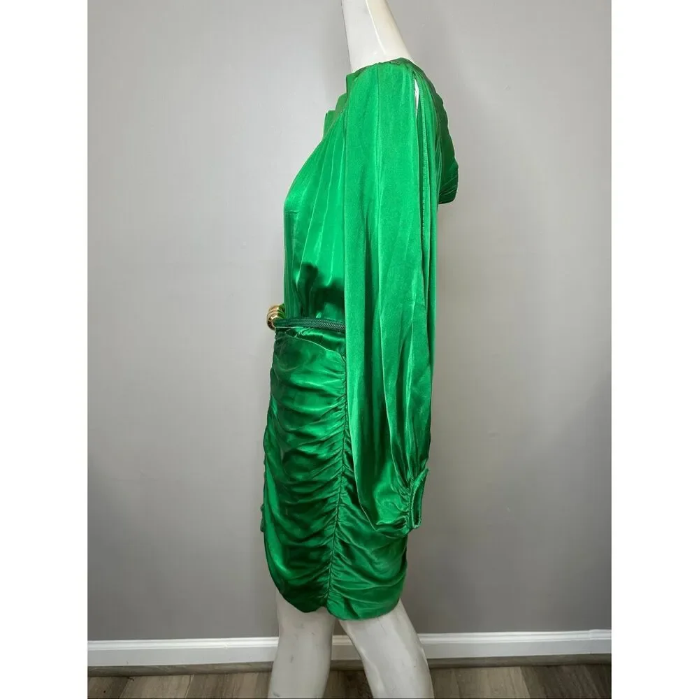 Silvia Tcherassi Claudette Silk Ruched Minidress In Green SMALL $1290